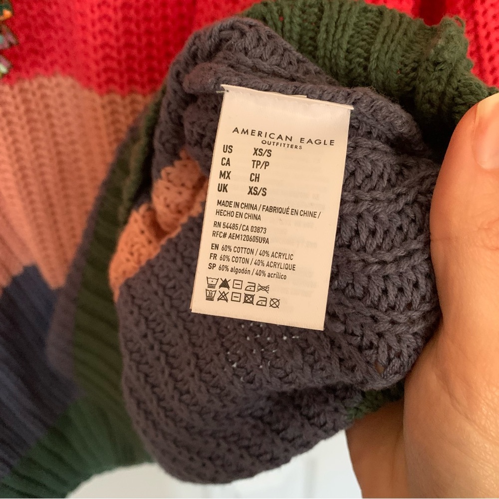 AEO Colorblock Stripe Knit Mock Neck Pullover Sweater - Picture 5 of 7
